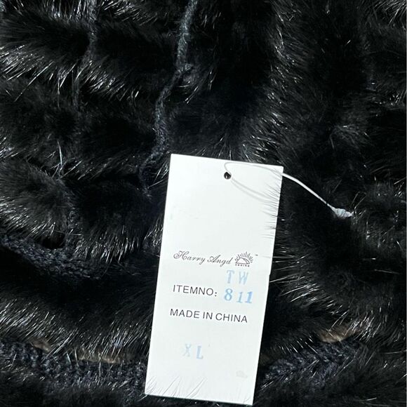 Ranch Mink Fur Vest with Crochet Black Genuine Mink Cozy Soft Statement Piece - Picture 12 of 13